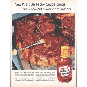 1961 Kraft Barbecue Sauce Vintage Print Ad BBQ Grilling T-Bone Steak Wall Art